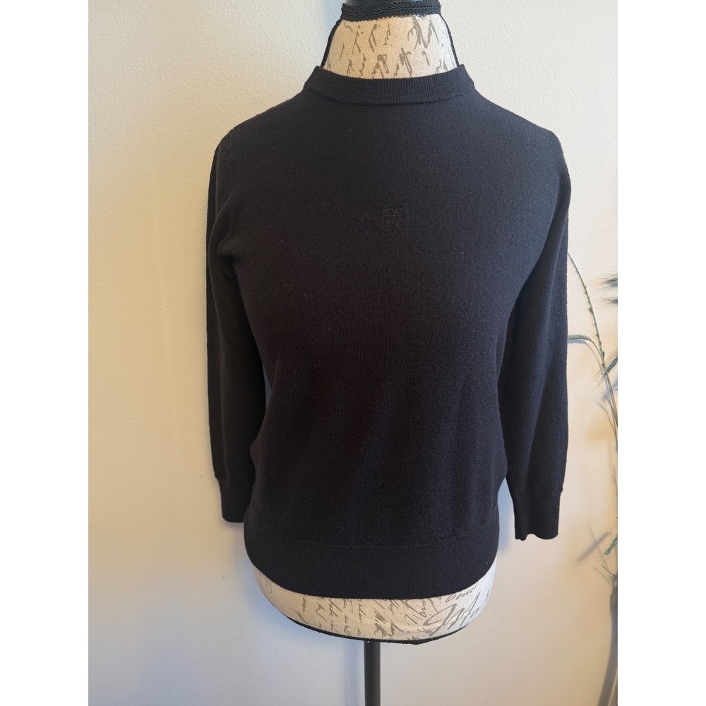 Givenchy Black Wool Mock Neck Sweater Logo XS‎